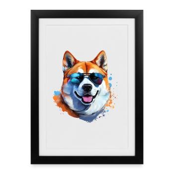 Akita Inu with sunglasses - Framed poster (27 × 37 cm) - black - Front
