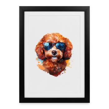 Small poodle with sunglasses - Framed poster (27 × 37 cm) - black - Front