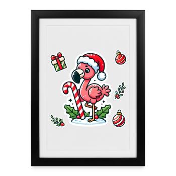 Festive Flamingo Fun - Gerahmtes Poster (27 × 37 cm) - Schwarz - Vorne