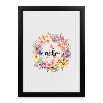 A| Monogramme | Nom | Anke | Aquarelle | Coloré - Affiche encadrée (27 × 37 cm) - noir - Devant