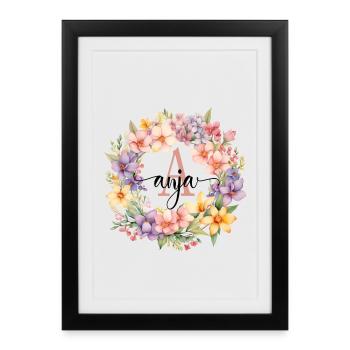 A| Monogramm | Name | Anja | Watercolor | Bunt - Gerahmtes Poster (27 × 37 cm) - Schwarz - Vorne
