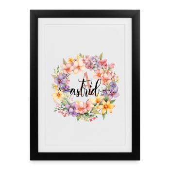 A| Monogram | Name | Astrid | Watercolor | Colorful - Framed poster (27 × 37 cm) - black - Front
