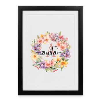 A| Monogram | Name | Anita | Watercolor | Colorful - Framed poster (27 × 37 cm) - black - Front