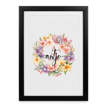 A| Monogram | Name | Antje | Watercolor | Colorful - Framed poster (27 × 37 cm) - black - Front