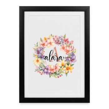 A| Monogram | Name | Alara | Watercolor | Colorful - Framed poster (27 × 37 cm) - black - Front