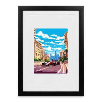 Affiche de voyage Monaco Circuit Motorsport Race Race - Affiche encadrée (27 × 37 cm) - noir - Devant