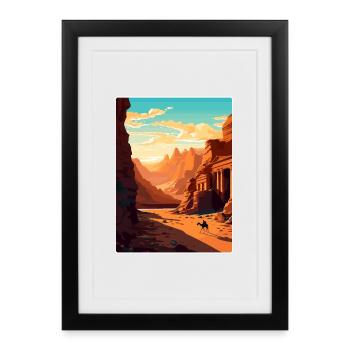 Petra Jordan Affiche de voyage Souvenir Carte Postale Peinture - Affiche encadrée (27 × 37 cm) - noir - Devant