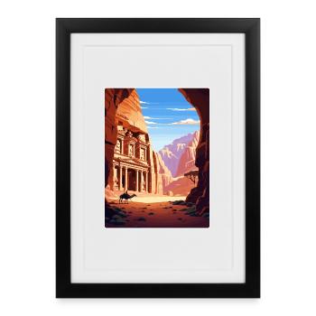 Petra Jordan Affiche de voyage Souvenir Carte Postale Peinture - Affiche encadrée (27 × 37 cm) - noir - Devant