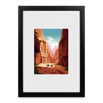 Petra Jordan Affiche de voyage Souvenir Carte Postale Peinture - Affiche encadrée (27 × 37 cm) - noir - Devant