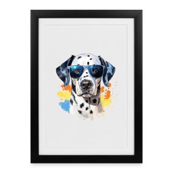 Dalmatien avec lunettes de soleil - Affiche encadrée (27 × 37 cm) - noir - Devant