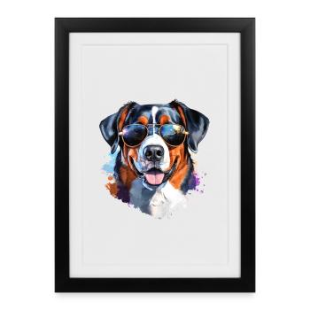 Entlebucher avec lunettes de soleil - Affiche encadrée (27 × 37 cm) - noir - Devant