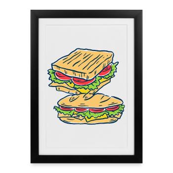 sandwich fast-food cuisinier cuisinier cuisinier - Affiche encadrée (27 × 37 cm) - noir - Devant
