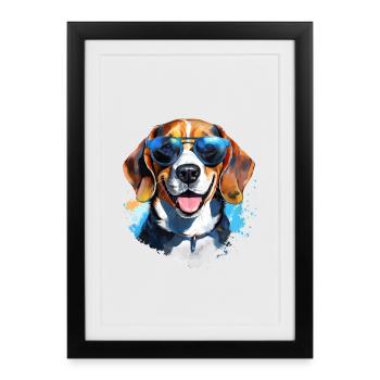 Beagle avec lunettes de soleil - Affiche encadrée (27 × 37 cm) - noir - Devant