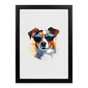 Jack Russell avec lunettes de soleil - Affiche encadrée (27 × 37 cm) - noir - Devant