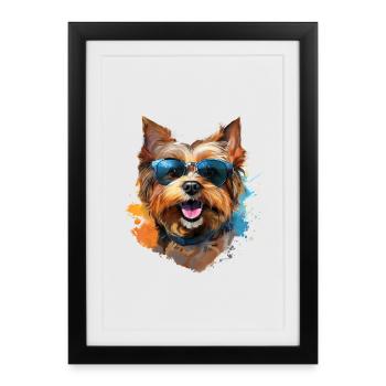 Yorkie with sunglasses - Framed poster (27 × 37 cm) - black - Front