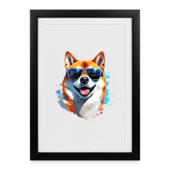 Shiba Inu with sunglasses - Framed poster (27 × 37 cm) - black - Front