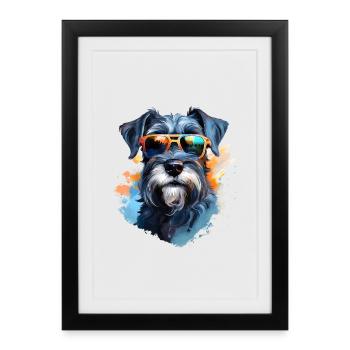 Schnauzer avec lunettes de soleil - Affiche encadrée (27 × 37 cm) - noir - Devant