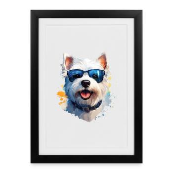 Westie avec lunettes de soleil - Affiche encadrée (27 × 37 cm) - noir - Devant
