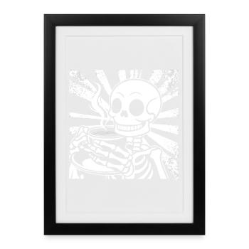 Skeleton drinking coffee - Framed poster (27 × 37 cm) - black - Front