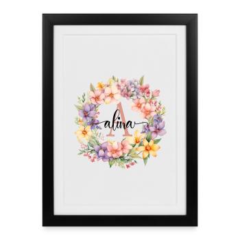 A| Monogram | Name | Alina | Watercolor | Colorful - Framed poster (27 × 37 cm) - black - Front