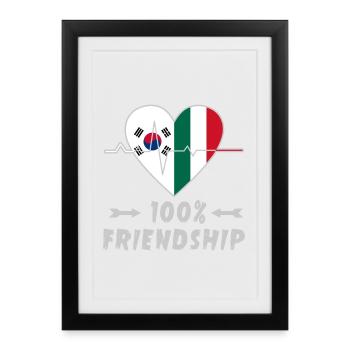 100 % amitié entre la Corée du Sud et l'Italie - Affiche encadrée (27 × 37 cm) - noir - Devant