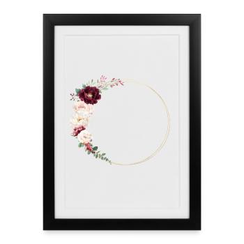 Burgundy, White, Pink, Flower Wreath, Personalizable - Framed poster (27 × 37 cm) - black - Front