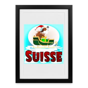 Chien Saint-Bernard Suisse Noël - Affiche encadrée (27 × 37 cm) - noir - Devant