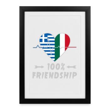 100 % amitié entre la Grèce et l'Italie - Affiche encadrée (27 × 37 cm) - noir - Devant