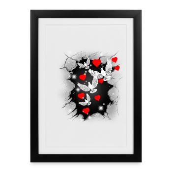 Colombes Colombe Coeur Paix Colombes de la Paix - Affiche encadrée (27 × 37 cm) - noir - Devant