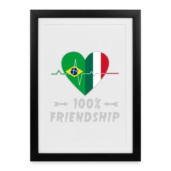 100 % amitié entre le Brésil et l'Italie - Affiche encadrée (27 × 37 cm) - noir - Devant