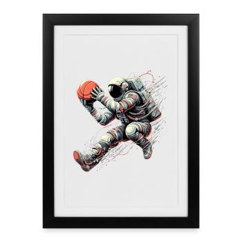 Basketball Astronaut Raumfahrer Geschenk - Gerahmtes Poster (27 × 37 cm) - Schwarz - Vorne