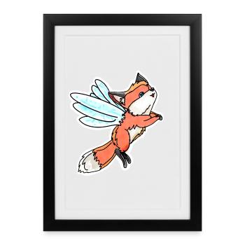 Fantastique, fée volante renard - Affiche encadrée (27 × 37 cm) - noir - Devant