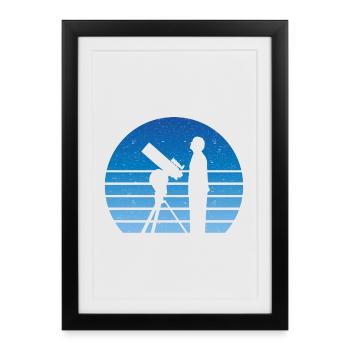 Astronomer Telescope Retro Vintage Outer Space Stars - Framed poster (27 × 37 cm) - black - Front