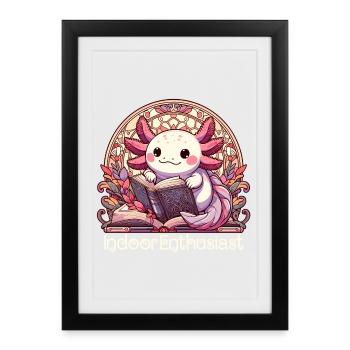 Axolotl Indoors Enthousiaste Livre Livres Cadeau - Affiche encadrée (27 × 37 cm) - noir - Devant