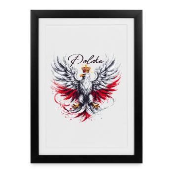 Polen Polska polnisch rot weiß Adler goldene Krone - Gerahmtes Poster (27 × 37 cm) - Schwarz - Vorne