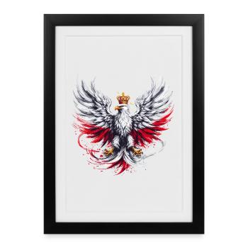 Polen Polska polnisch rot weiß Adler Goldene Krone - Gerahmtes Poster (27 × 37 cm) - Schwarz - Vorne