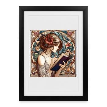 Art Nouveau Woman Book Books Reading Gift - Framed poster (27 × 37 cm) - black - Front