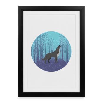 Loup dans la forêt de la lune - Affiche encadrée (27 × 37 cm) - noir - Devant
