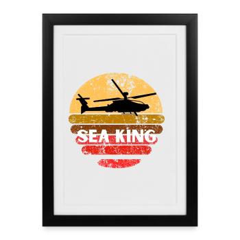 Hélicoptère Sea King Sunset - Affiche encadrée (27 × 37 cm) - noir - Devant