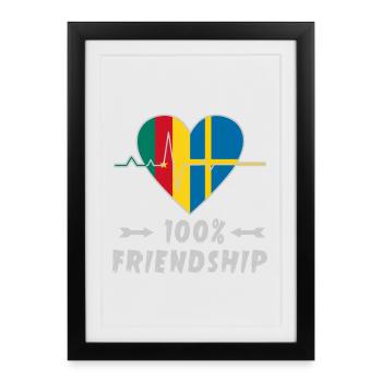 100 % amitié entre le Cameroun et la Suède - Affiche encadrée (27 × 37 cm) - noir - Devant