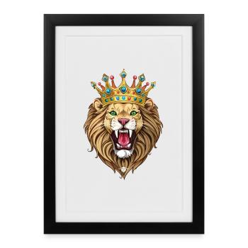 04 rugit Tête de Lion Couronne d’Or Leo - Affiche encadrée (27 × 37 cm) - noir - Devant