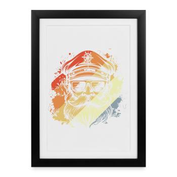 Dessin rétro de capitaine à voile - Affiche encadrée (27 × 37 cm) - noir - Devant