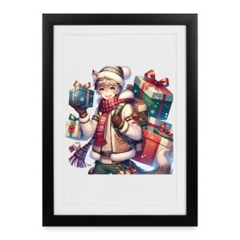 Winter Manga Gift Design for Christmas - Framed poster (27 × 37 cm) - black - Front