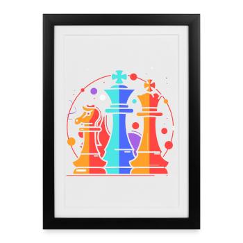Chess Pieces Cartoon - Framed poster (27 × 37 cm) - black - Front