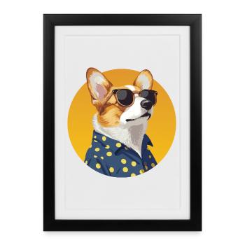 Chien corgi élégant dans une chemise à pois - Affiche encadrée (27 × 37 cm) - noir - Devant