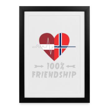 100 % amitié entre la Lettonie et la Norvège - Affiche encadrée (27 × 37 cm) - noir - Devant
