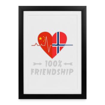 100 % amitié entre la Chine et la Norvège - Affiche encadrée (27 × 37 cm) - noir - Devant
