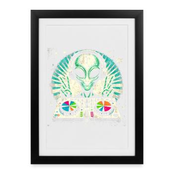 DJ extraterrestre paisible – Funky Beats Cosmic Design - Affiche encadrée (27 × 37 cm) - noir - Devant