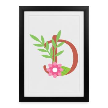 Elegant letter 'D' with flowers - Affiche encadrée (27 × 37 cm) - noir - Devant