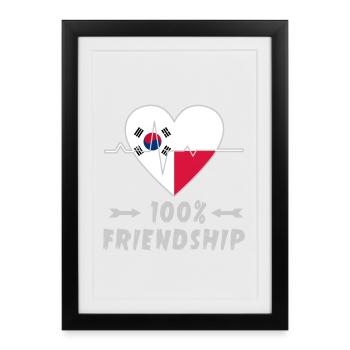 100 % amitié entre la Corée du Sud et la Pologne - Affiche encadrée (27 × 37 cm) - noir - Devant
